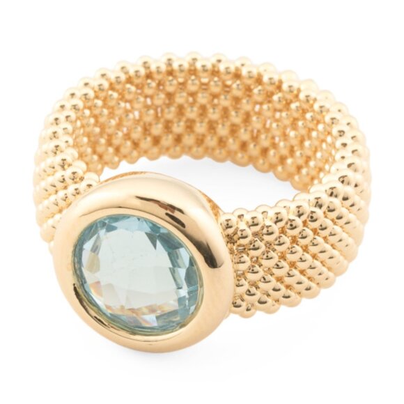 MILOR GOLD Made In Italy 14kt Gold Mesh Blue Topaz Ring - Picture 1 of 3